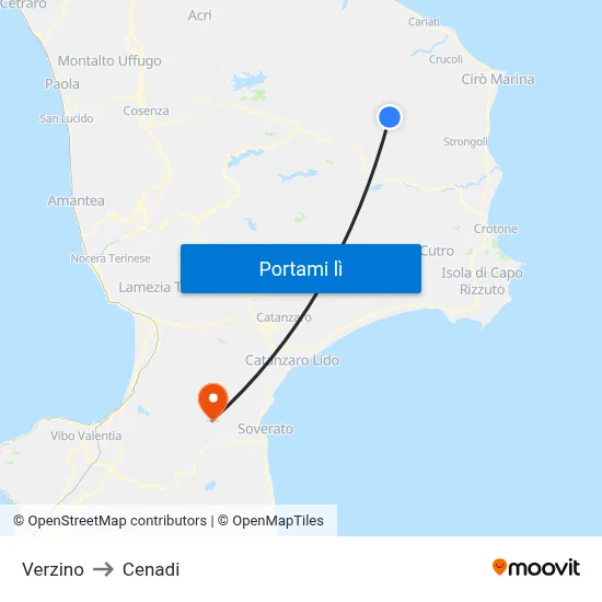 Verzino to Cenadi map