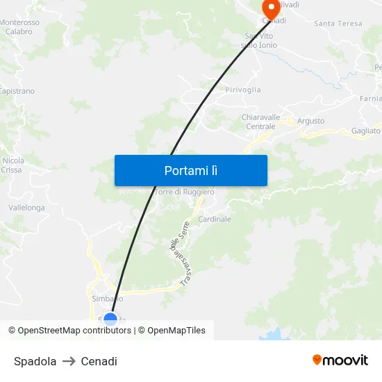 Spadola to Cenadi map