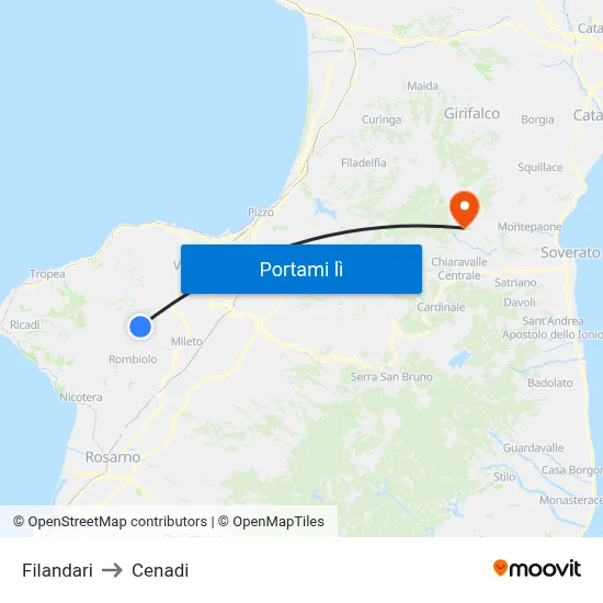 Filandari to Cenadi map