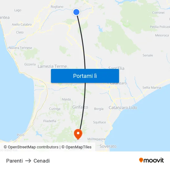 Parenti to Cenadi map