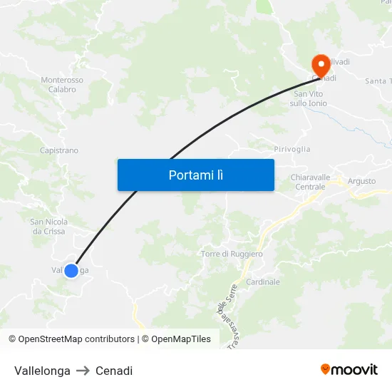 Vallelonga to Cenadi map