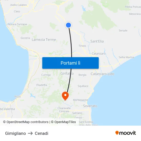 Gimigliano to Cenadi map