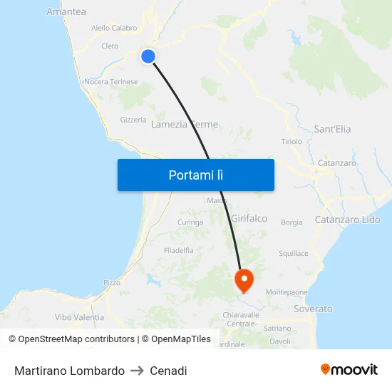 Martirano Lombardo to Cenadi map