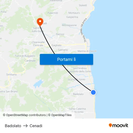 Badolato to Cenadi map