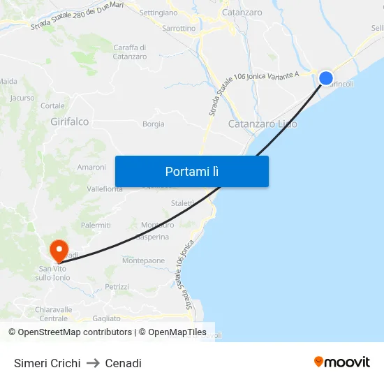 Simeri Crichi to Cenadi map