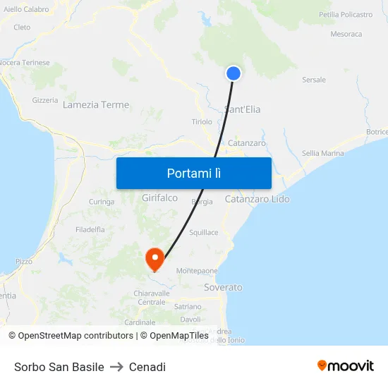Sorbo San Basile to Cenadi map
