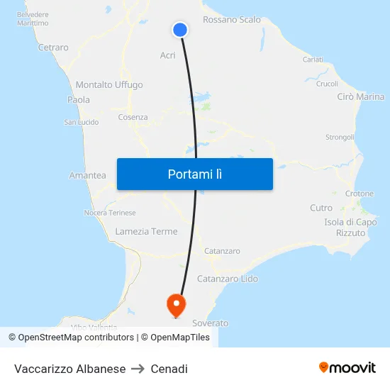 Vaccarizzo Albanese to Cenadi map