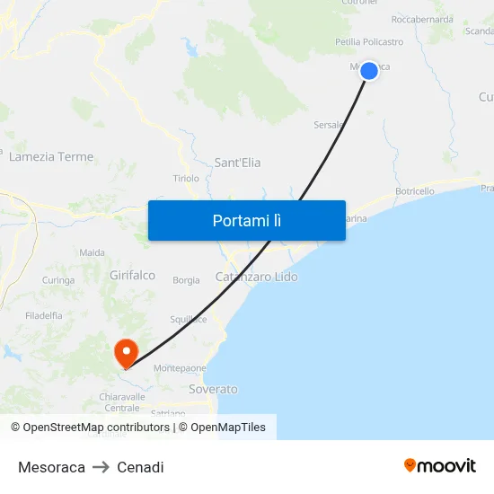 Mesoraca to Cenadi map