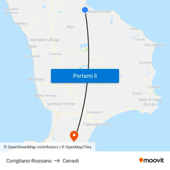Corigliano-Rossano to Cenadi map