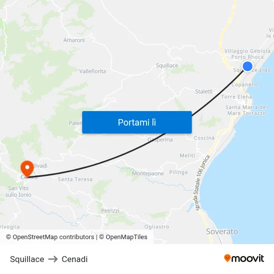 Squillace to Cenadi map