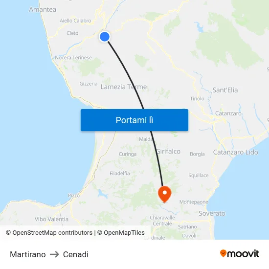 Martirano to Cenadi map