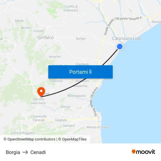 Borgia to Cenadi map
