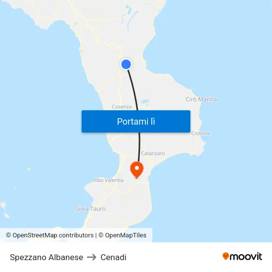 Spezzano Albanese to Cenadi map