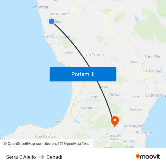 Serra D'Aiello to Cenadi map