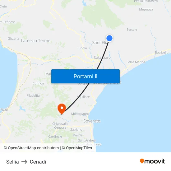 Sellia to Cenadi map
