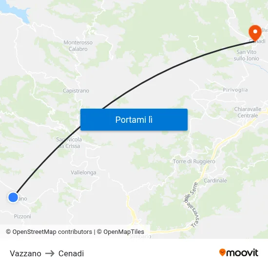 Vazzano to Cenadi map