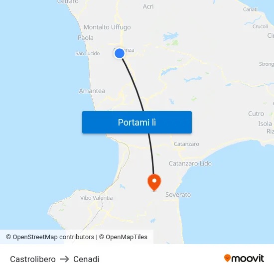 Castrolibero to Cenadi map