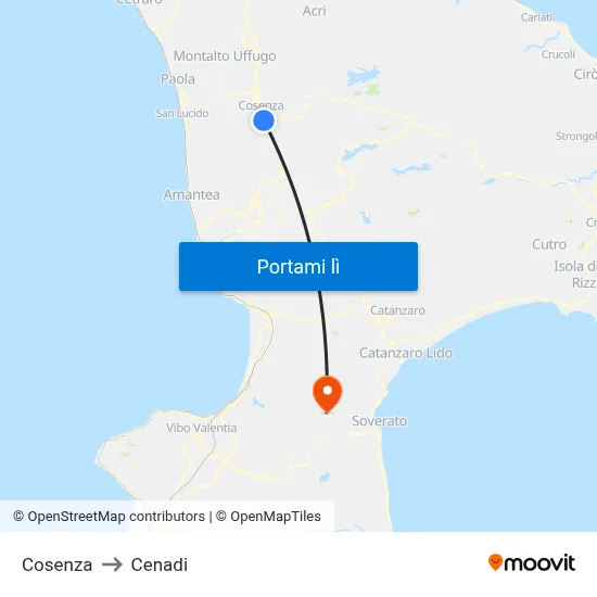 Cosenza to Cenadi map