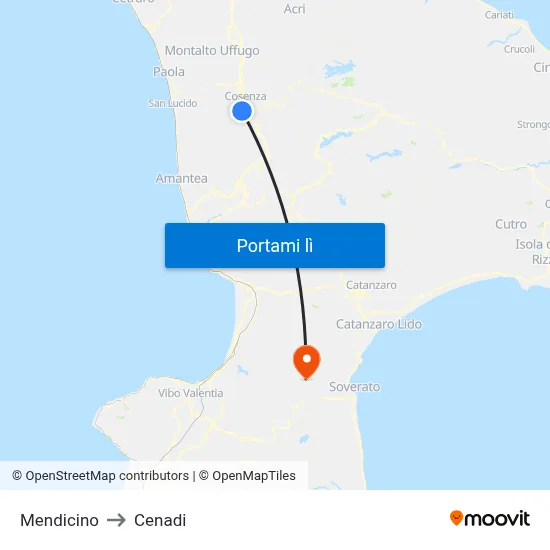 Mendicino to Cenadi map