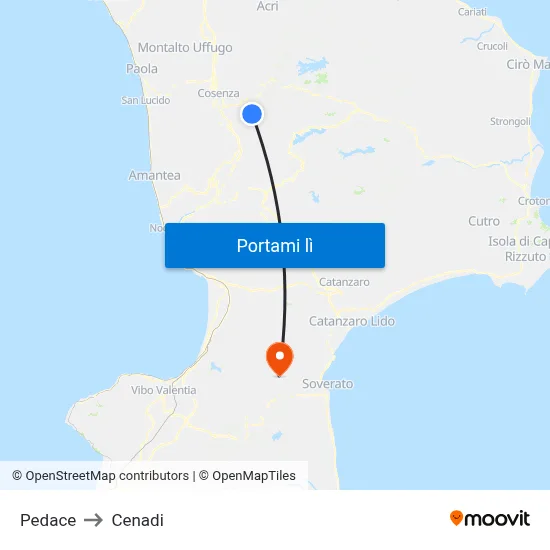 Pedace to Cenadi map