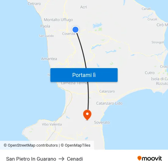 San Pietro In Guarano to Cenadi map