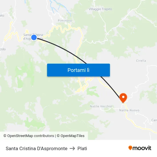 Santa Cristina D'Aspromonte to Platì map