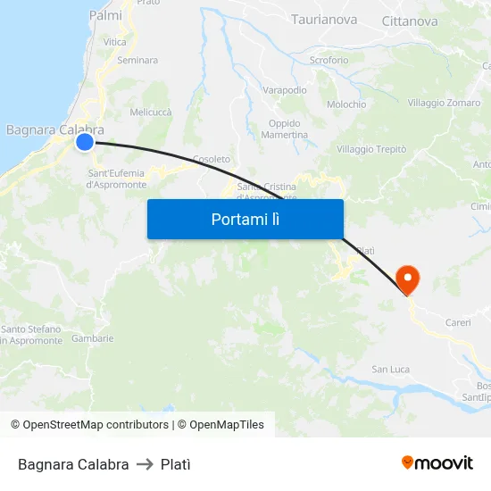 Bagnara Calabra to Platì map