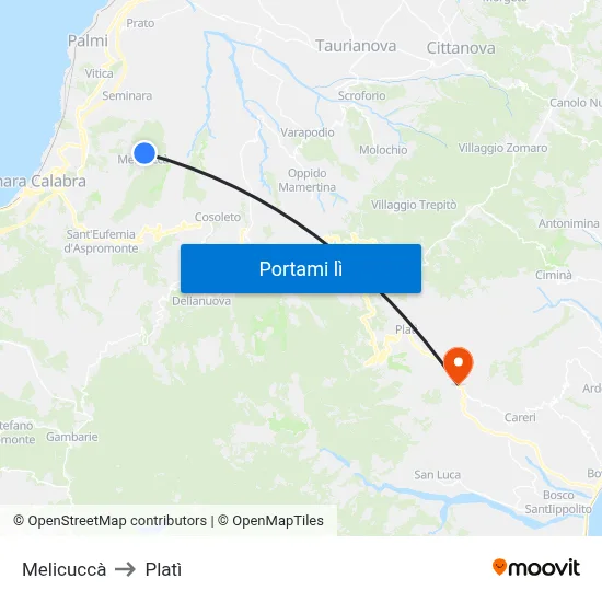 Melicuccà to Platì map