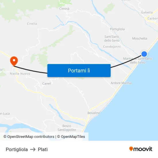Portigliola to Platì map