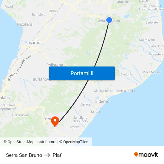 Serra San Bruno to Platì map