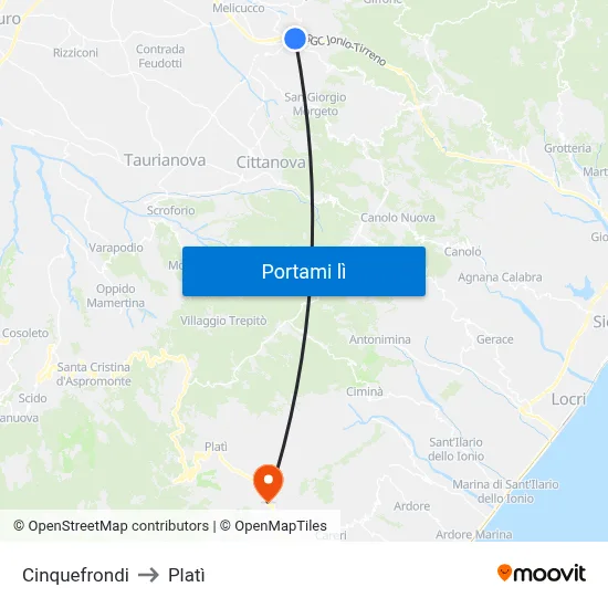 Cinquefrondi to Platì map