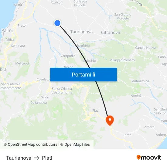 Taurianova to Platì map