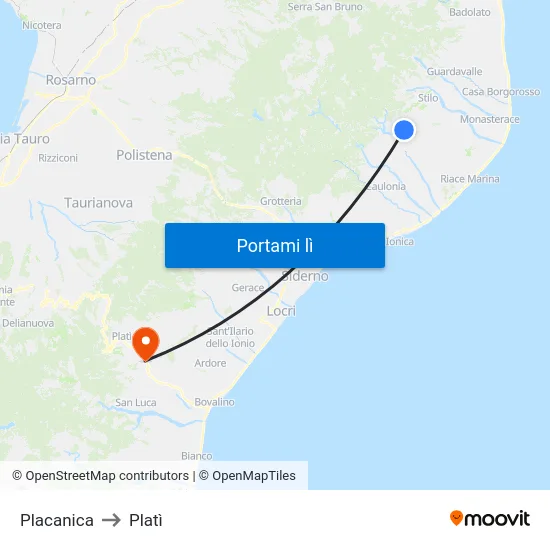 Placanica to Platì map