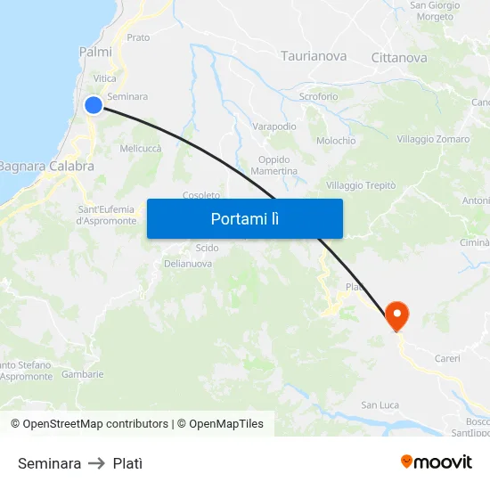 Seminara to Platì map