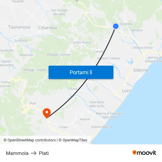 Mammola to Platì map