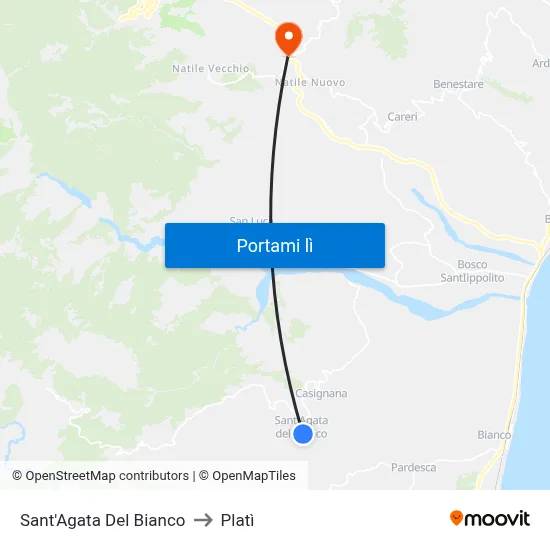 Sant'Agata Del Bianco to Platì map