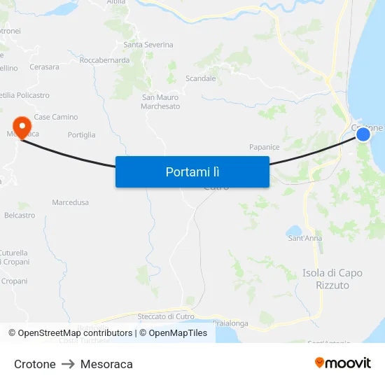 Crotone to Mesoraca map