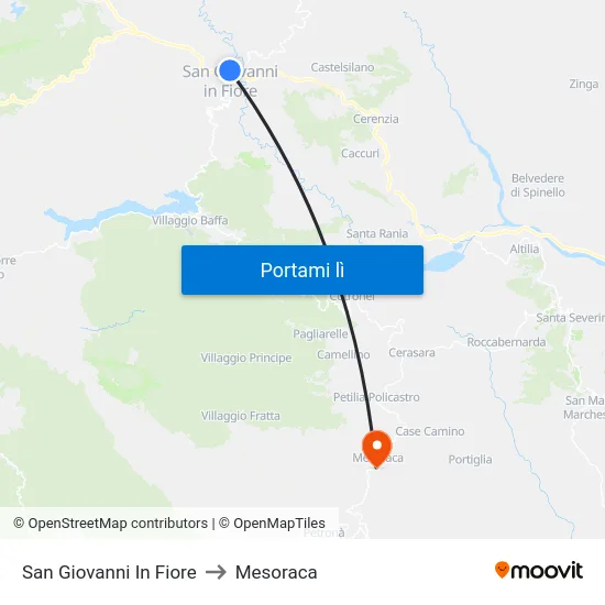 San Giovanni In Fiore to Mesoraca map