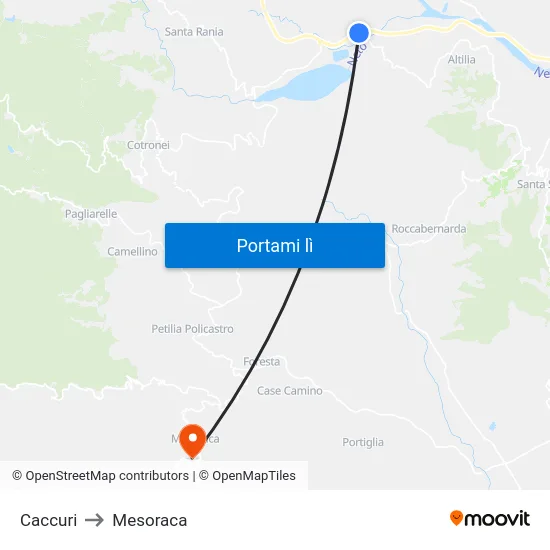 Caccuri to Mesoraca map