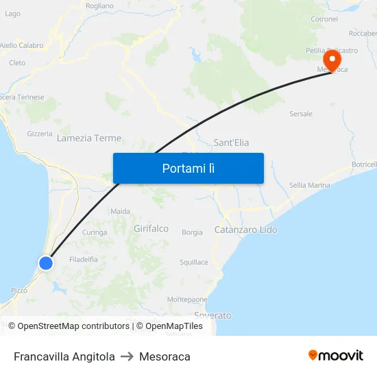 Francavilla Angitola to Mesoraca map