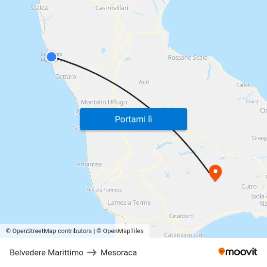 Belvedere Marittimo to Mesoraca map