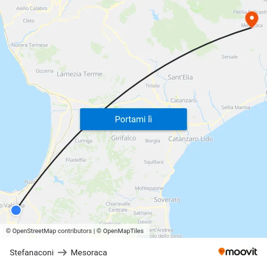 Stefanaconi to Mesoraca map