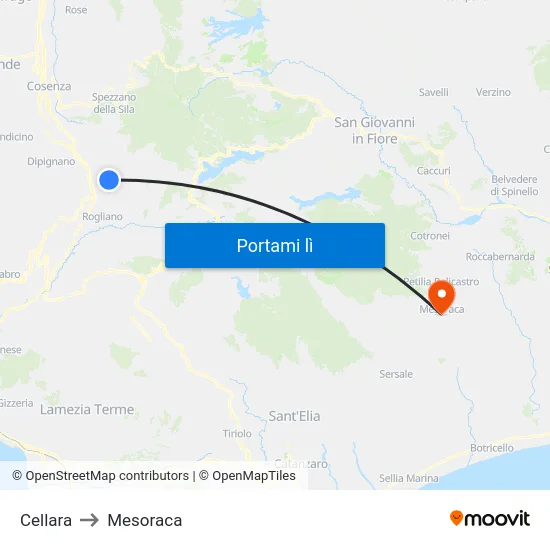 Cellara to Mesoraca map