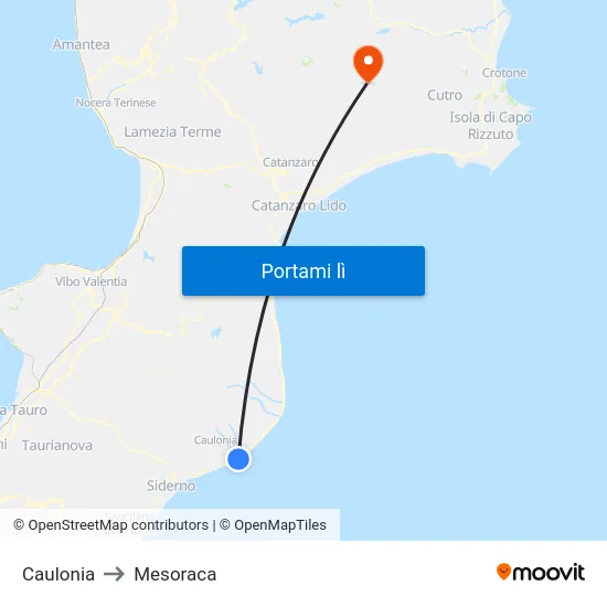 Caulonia to Mesoraca map