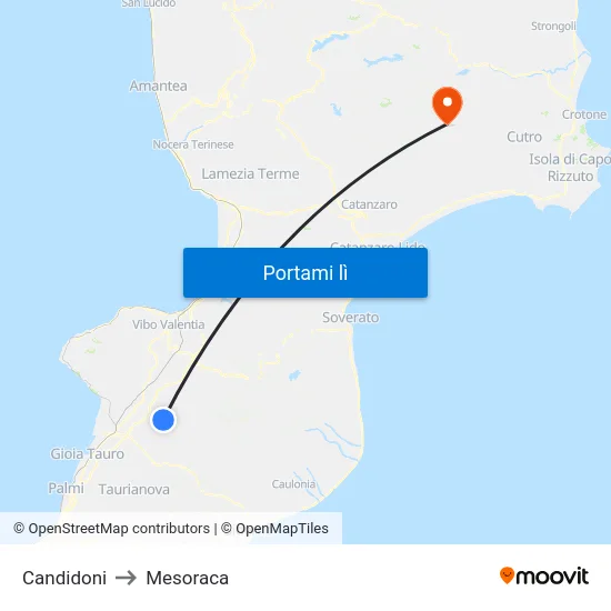 Candidoni to Mesoraca map