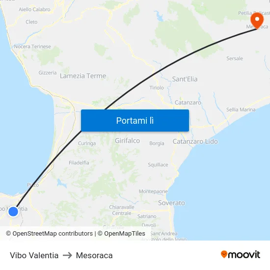 Vibo Valentia to Mesoraca map