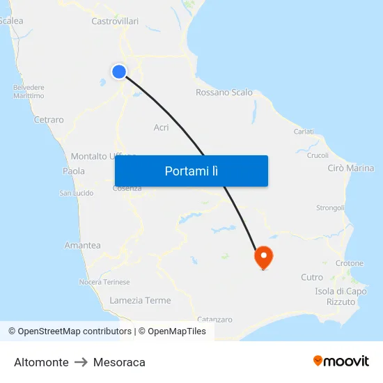 Altomonte to Mesoraca map