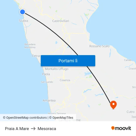 Praia A Mare to Mesoraca map