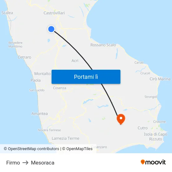 Firmo to Mesoraca map
