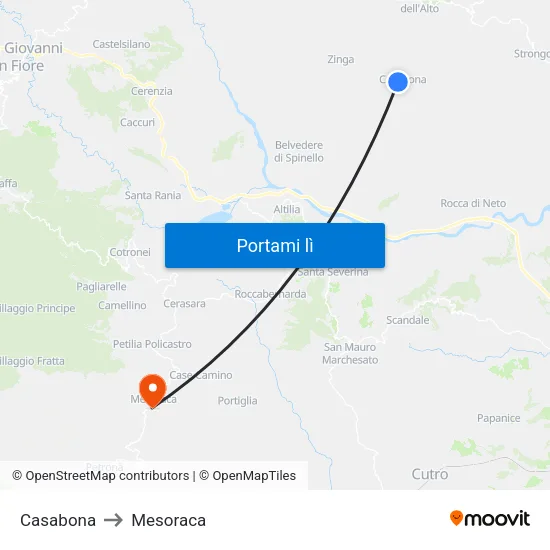 Casabona to Mesoraca map